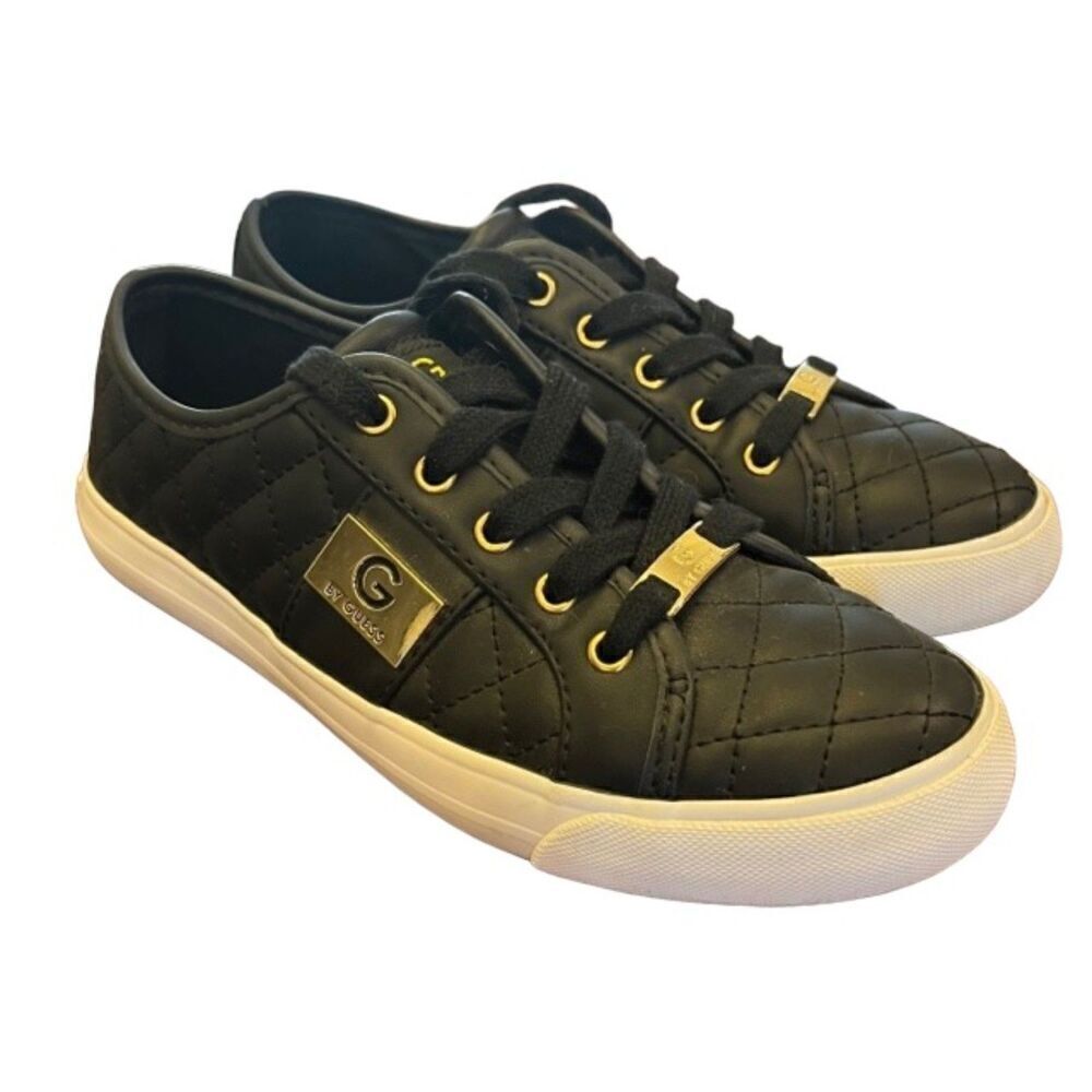 G by Guess Fashion Sneakers Black Quilted with Gold Size 6